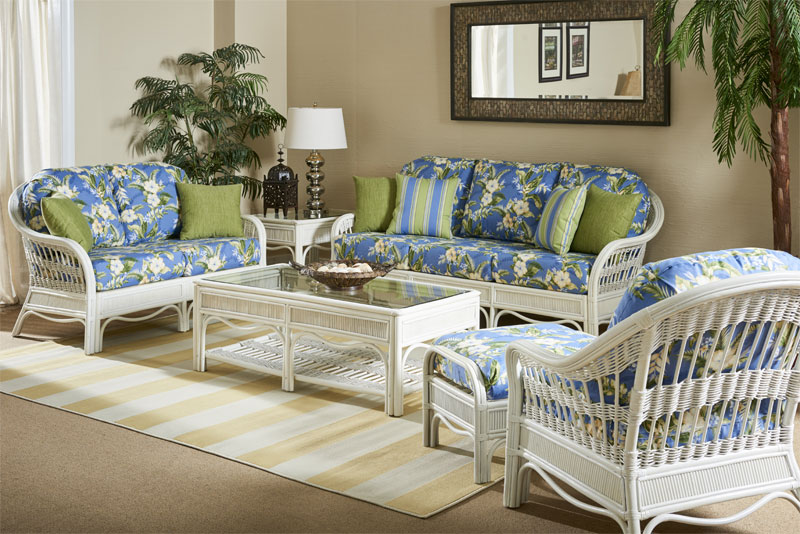 Bermuda Rattan Framed Wicker Furniture Sets, Whitewash