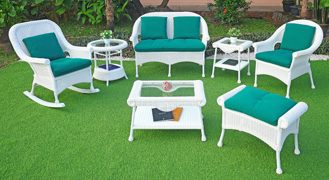 Premium Indonesian Resin Wicker Patio Furniture, White Cape May w/Seat & Back Cushions