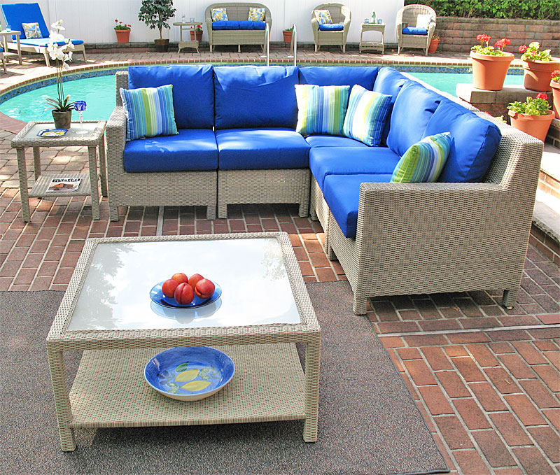 Wicker Outdoor Resin Wicker Modular Sectionals, Caribbean Driftwood