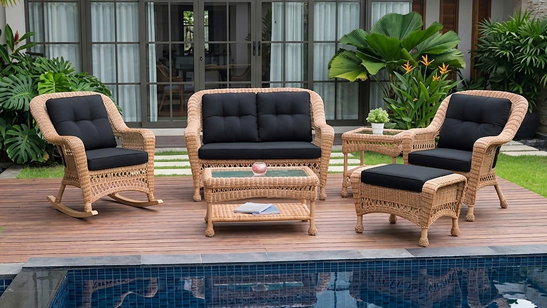 Resin Wicker Patio Furniture, Premium Indonesian Honey Summer Point w/Seat & Back Cushions