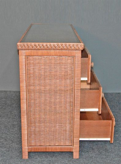 Wicker Dresser Augusta 6 Drawer w/Inset Glass Top, Tea Wash Brown