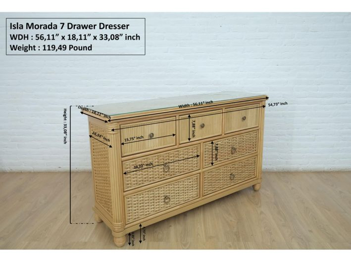 Rattan Dresser Islamorada 7-Drawer Dresser w/ Inset Glass Top, Available in Natural Frame Finish Rattan Dresser Islamorada 7-Drawer Dresser w/ Inset Glass Top, Available in Natural Frame Finish