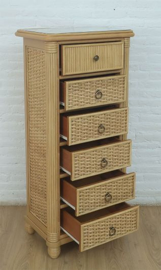 Rattan Dresser Lingerie Chest w/ Inset Glass Top, Natural Frame Finish, Isla Morada Style---Have Arrived