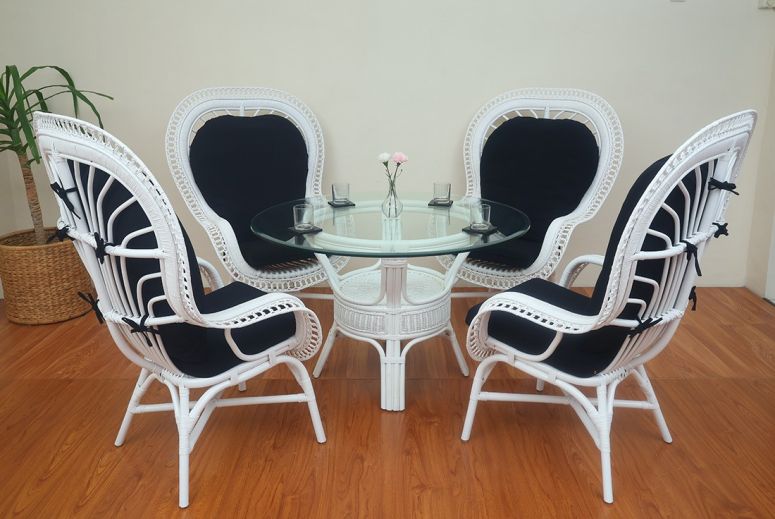 WHITE WITH BLACK CUSHIONS