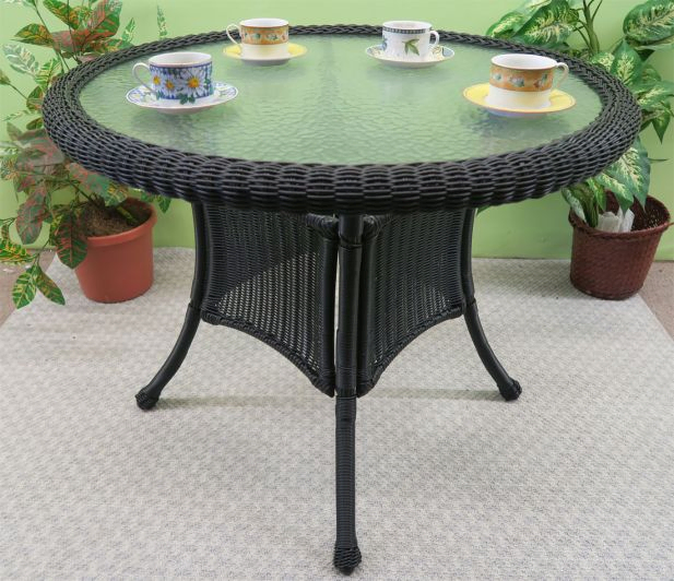 36 inch round patio table with umbrella hole PHI VILLA 37" Outdoor Steel Dining plastic build Wicker 36 Round Patio Table