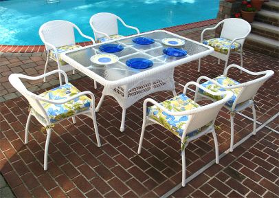 60x36 Rectangular Dining Set with 6-Cushioned Bistro Chairs