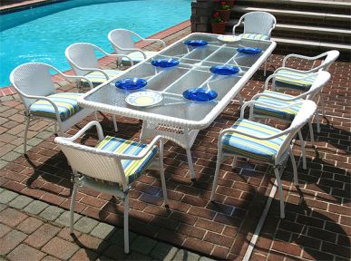 Resin Wicker Dining Set 96&quot; Rectangular with (8) Chairs &amp; Cushions