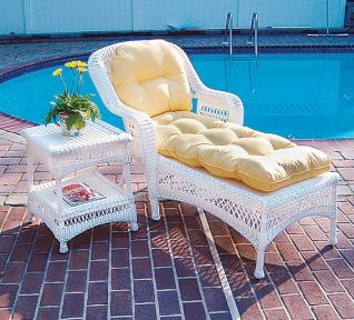 Resin Wicker Chaise Lounge with Seat &amp; Back Cushions Bel Aire Style 