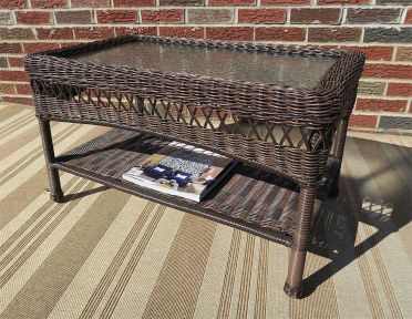 Resin Wicker Cocktail Table w/Inset Glass Top Bel Aire Style (5) Colors