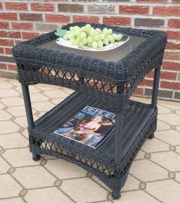 Resin Wicker End Table w/Inset Glass Top Bel Aire Style (5) Colors