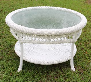 Resin Wicker Cocktail Table w/Inset Glass Top, Round Bel Aire Style  19.5&quot; high (5) Colors