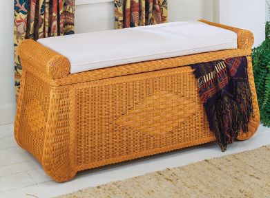 Wicker Trunks, Blanket Chest with Seating (Cushion separate purchase-below) Caramel