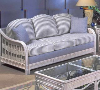 Wicker Sleeper Sofa, Bermuda Style (Ships White Glove To Most Locations) Shown Whitewash also Available in Pecan Brown