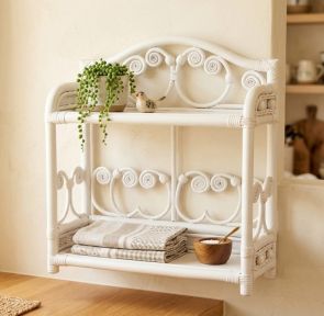  Wicker Wall Shelf Beaded Victorian, White