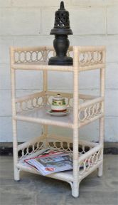 Circle Design Wicker Floor Shelf, White Wash