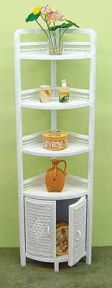 Corner Wicker Bath Cabinet, White