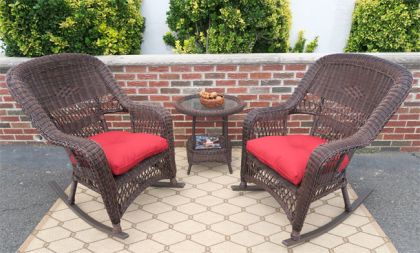 3 Piece Resin Wicker Chat Set, (2) Rockers (1) Round Table 