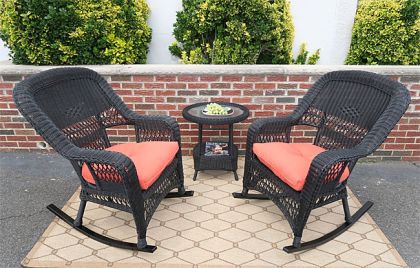 3 Piece Resin Wicker Chat Set, (2) Rockers (1) Round Table 