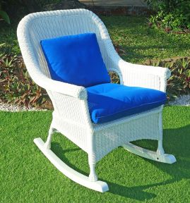Cape May Resin Wicker High Back Rocker w/Seat &amp; Back Cushions, Premium Indonesian Solid Synthetic Wicker 