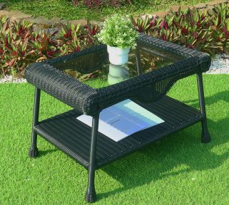 Cape May Resin Wicker Outdoor Coffee Table w/Inset Tempered Glass Top, Premium Indonesian  Solid Synthetic Wicker 
