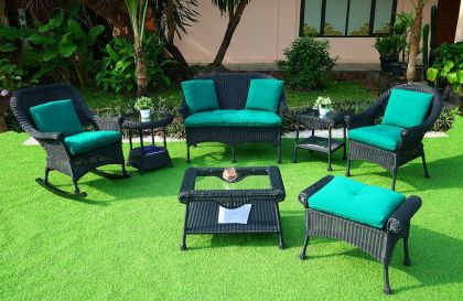 Cape May Resin Wicker Outdoor Round End Table w/Inset Tempered Glass Top, Premium Indonesian Solid Synthetic Wicker 
