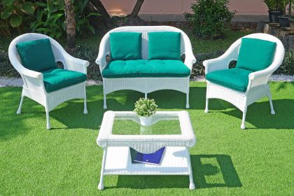Cape May Resin Wicker 4 Piece Set w/Seat &amp; Back Cushions, (2) Chairs- Premium  Solid, Indonesian Synthetic Wicker, 2-Chairs