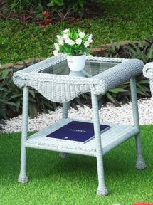 Cape May Resin Wicker Outdoor Square End Table w/Inset Tempered Glass Top, Premium Indonesian Solid Synthetic Wicker 