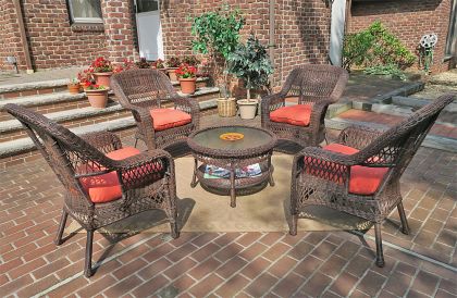 Belaire Resin Wicker Conversation Set (1) 19.5&quot;High Table  (4) Chairs
