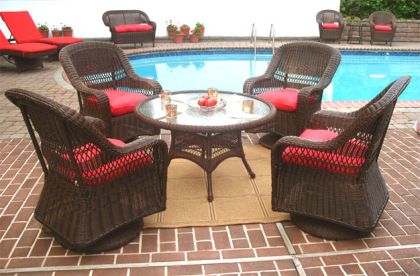 Belaire Resin Wicker Swivel Glider Conversation Set (1) 24&quot; High Table (4) Chairs