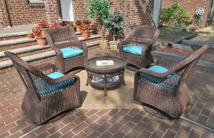  Resin Wicker Swivel Glider Chair Conversation Set (1) 19.5&quot; Table (4) Chairs