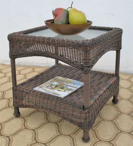 Resin Wicker End Table w/Inset Glass Top--Laguna Beach Style ( 4) Colors