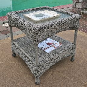 Resin Wicker End Table w/Inset Glass Top--Laguna Beach Style ( 4) Colors