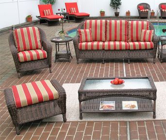 5 Piece Laguna Beach Resin Wicker Furniture Set with Sofa, Chair, Otto &amp; 2 Tables