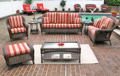  Resin Wicker Patio Furniture 6 Pieces w/Sofa &amp; Love Seat White Laguna Beach Style