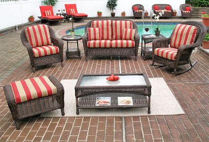 Resin Wicker Set with Love Seat, 2 Chairs, Otto &amp; 2 Tables  Laguna Beach Style