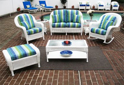 Resin Wicker Set with Love Seat, 2 Chairs, Otto &amp; 2 Tables  Laguna Beach Style