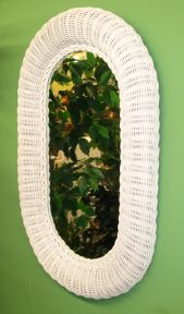 Wicker Mirror, White Oval 19" x 29"