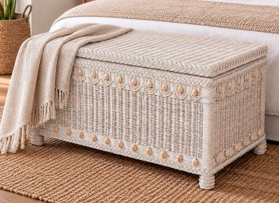 Wicker Trunk Victorian Beaded White Wash Woodlined