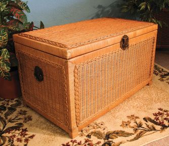 Wicker Trunks Chests, Large Wood Lined Caramel