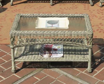 Resin Wicker Cocktail Table w/Inset Glass Top--Madrid Style (4) Colors