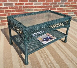 Resin Wicker Cocktail Table w/Inset Glass Top--Madrid Style (4) Colors