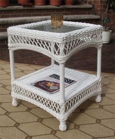 Resin Wicker End Table w/Inset Glass Top Madrid Style (4) Colors