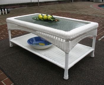 Resin Wicker Cocktail Table w/Inset Glass Top, Palm Springs Style (4) Colors