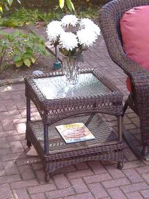 Resin Wicker End Table w/Inset Glass Top, Palm Springs Style (4) Colors