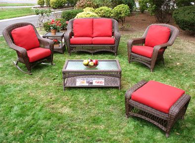 6 Piece Palm Springs Resin Wicker Furniture Set. Love Seat, Chair, Ottoman, Rocker, Cocktail &amp; End Table.