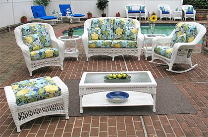 6 Piece Palm Springs Resin Wicker Furniture Set. Love Seat, Chair, Ottoman, Rocker, Cocktail &amp; End Table.