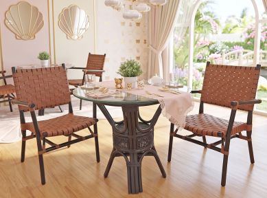 BLACK FRAMES WITH BROWN LEATHER SEAT & BACK