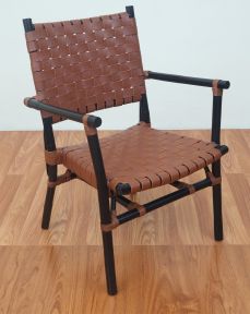 BLACK FRAME WITH BROWN LEATHER SEAT & BACK