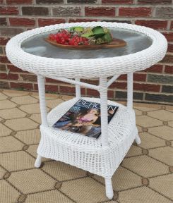 Resin Wicker End Table Round w/inset Glass Top (5) colors