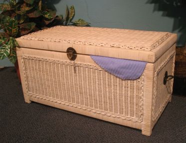 Wicker Trunks Chests, Small Wood lined White Wash